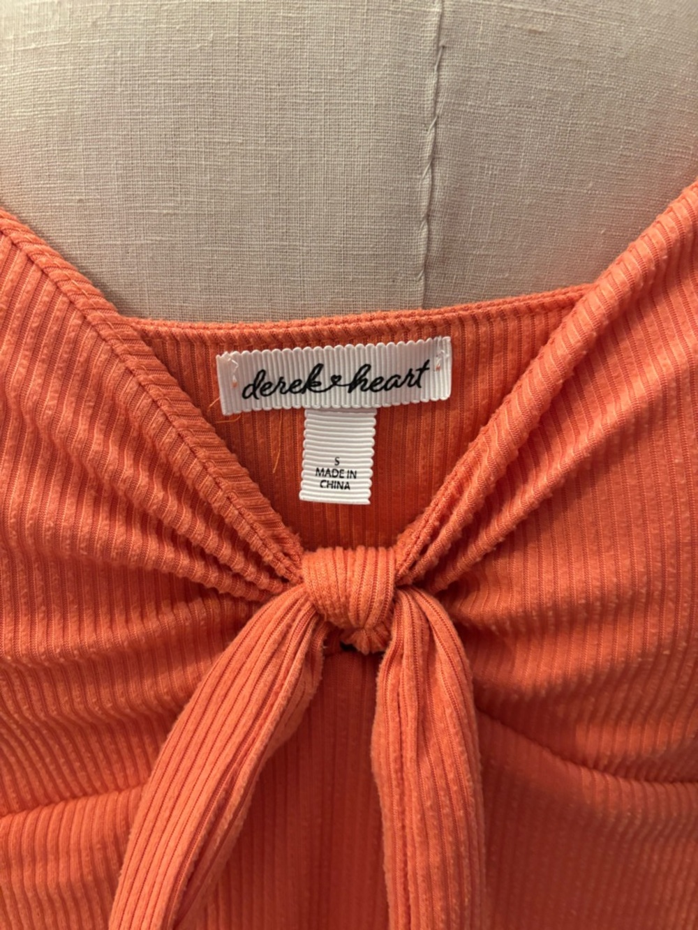 Derek Heart Ribbed Midi Dress in Coral Orange